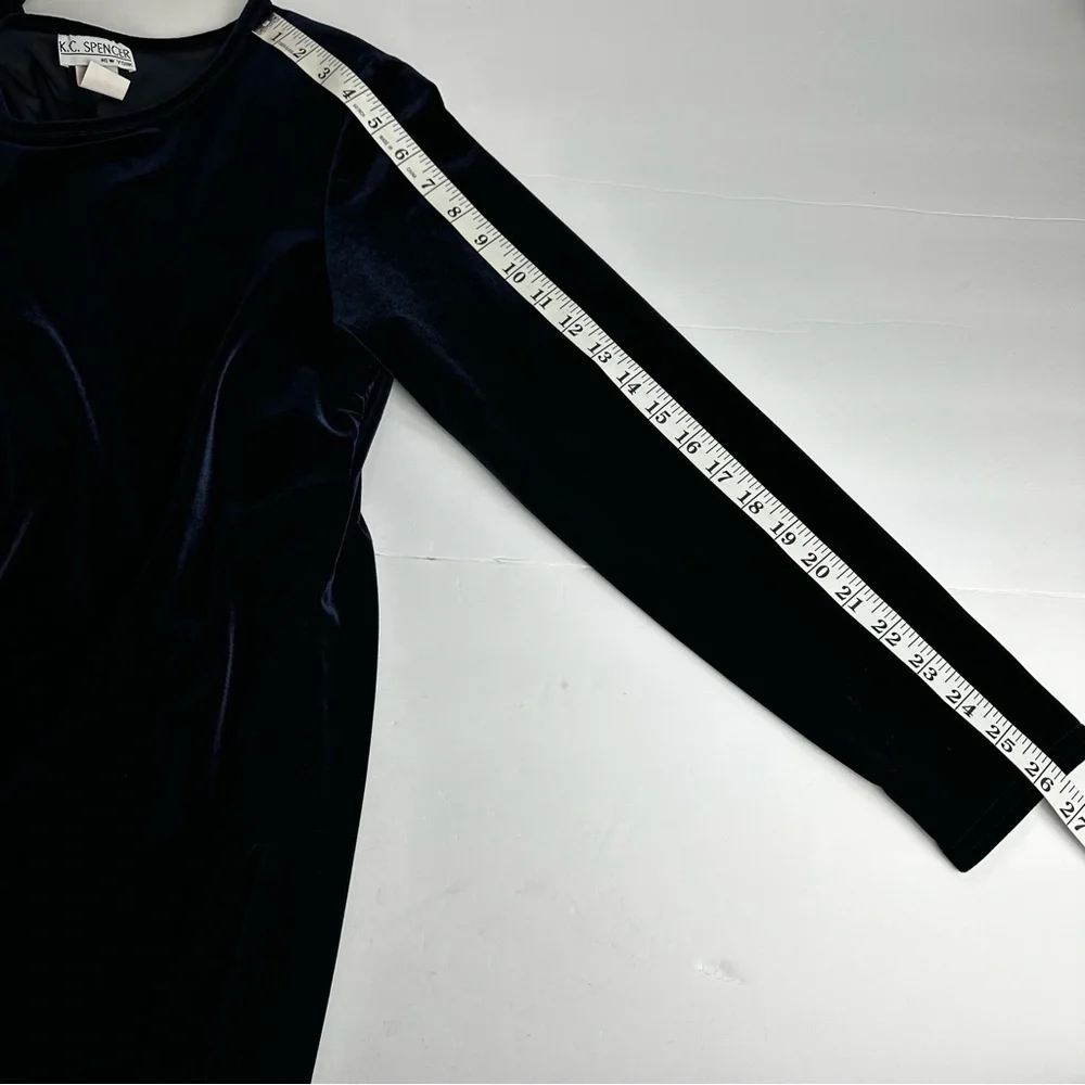 Vintage 90s Velvet Mini Dress Women's Size 14 Velour Long Sleeved Blue Black